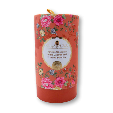 Buttery Stem Ginger & Lemon Biscuits – Victorian Floral Tube 150g